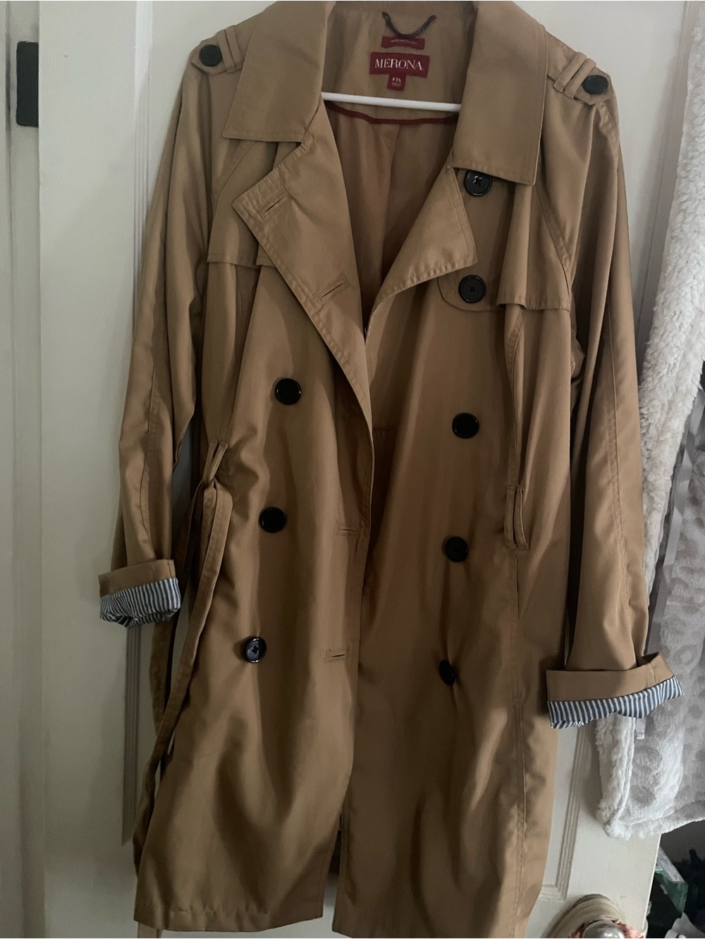 Merona Tan Double-Breasted Trench Coat with Waist Tie - Picture 2 of 2